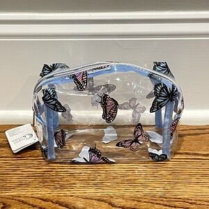 Sugar & Jade Butterfly Zippered Clear Plastic Makeup Travel Bag 7" x 3" x 5"